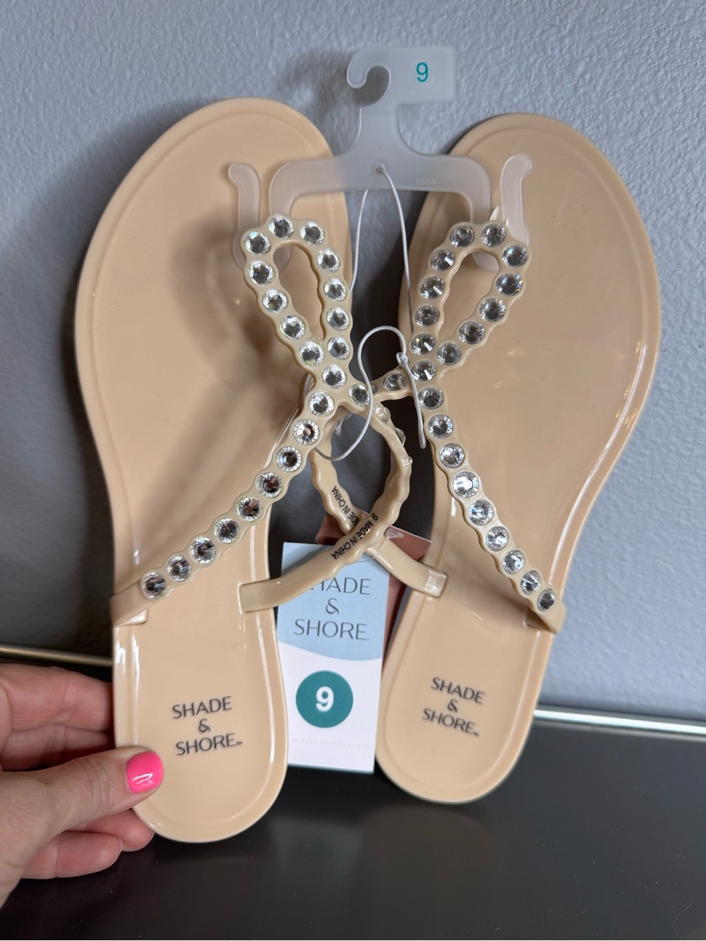 Shade & Shore Nude Jeweled Thong Sandals